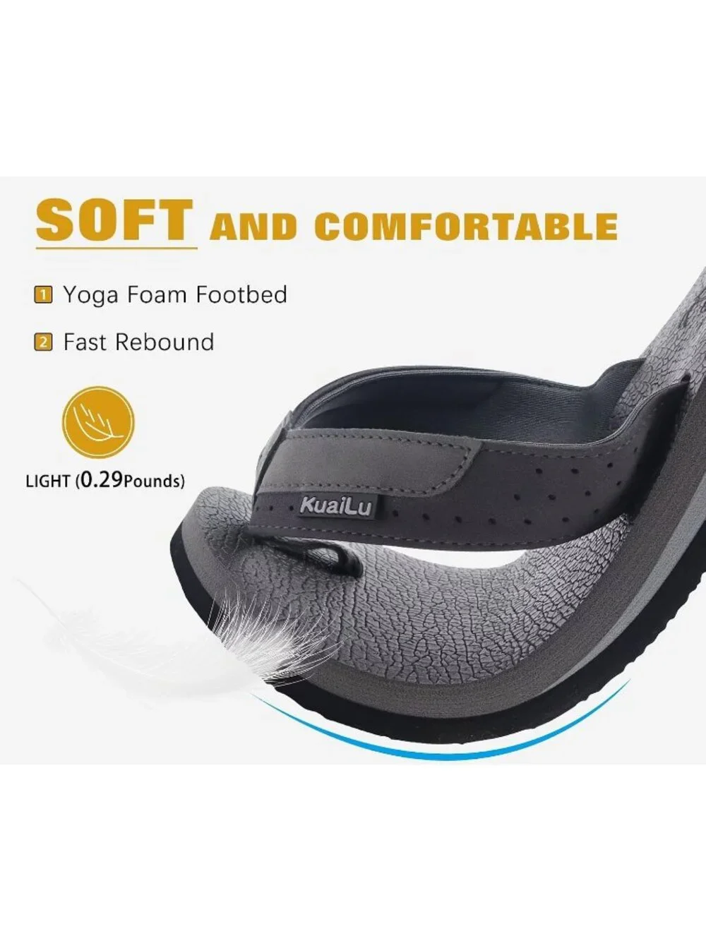 Men's Grey Yoga Mat Leather Flip Flops Slip On Indoor Outdoor Sandal Slipper